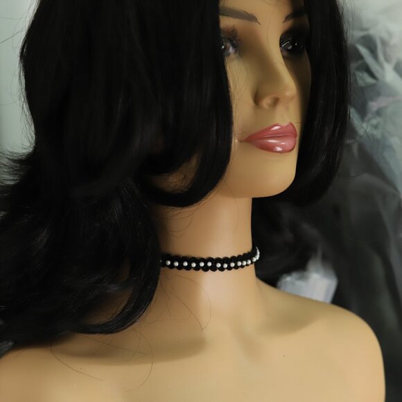 Pearl Black Choker Pearls fancy lace Chokers adjustable (#9) - Picture 7 of 11